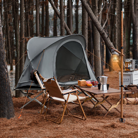 SoBuy OGS60-HG | Opvouwbaar Campingbedje | 3 in 1 met anti-UV dak + opblaasbare matras + draagtas | maximale belasting 150 kg | 1 persoon | Grijs