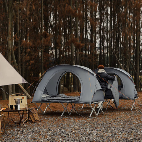 SoBuy OGS60-HG | Opvouwbaar Campingbedje | 3 in 1 met anti-UV dak + opblaasbare matras + draagtas | maximale belasting 150 kg | 1 persoon | Grijs