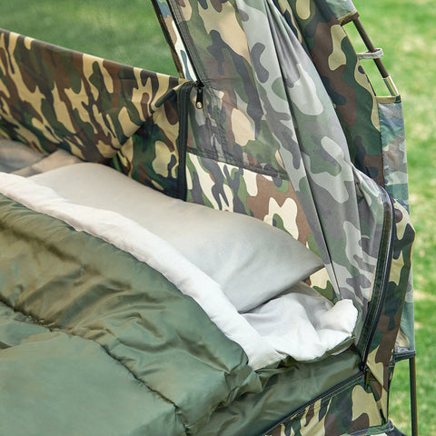 SoBuy OGS32-L-TN | 4-in-1 Tent met opvouwbaar  verhoogd bed, dak, slaapzak, luchtmatras  | Maximale belasting 180 kg | 1 Personen | Camouflage | Camouflage