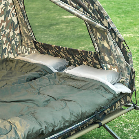 SoBuy OGS32-L-TN | 4-in-1 Tent met opvouwbaar  verhoogd bed, dak, slaapzak, luchtmatras  | Maximale belasting 180 kg | 1 Personen | Camouflage | Camouflage