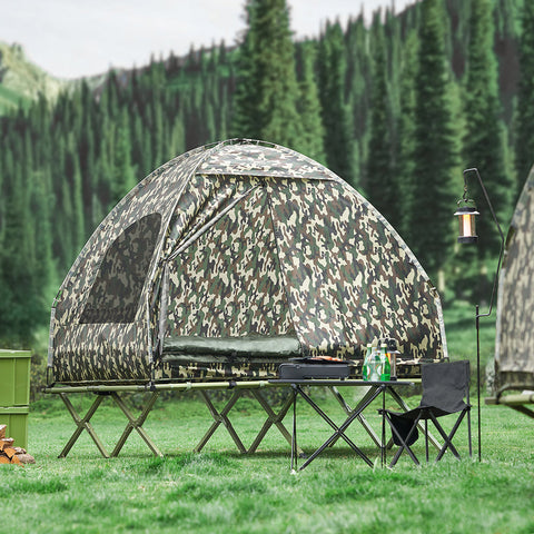 SoBuy OGS32-L-TN | 4-in-1 Tent met opvouwbaar  verhoogd bed, dak, slaapzak, luchtmatras  | Maximale belasting 180 kg | 1 Personen | Camouflage | Camouflage