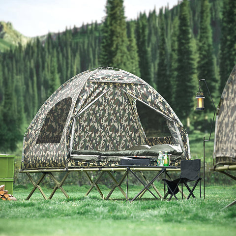 SoBuy OGS32-L-TN | 4-in-1 Tent met opvouwbaar  verhoogd bed, dak, slaapzak, luchtmatras  | Maximale belasting 180 kg | 1 Personen | Camouflage | Camouflage