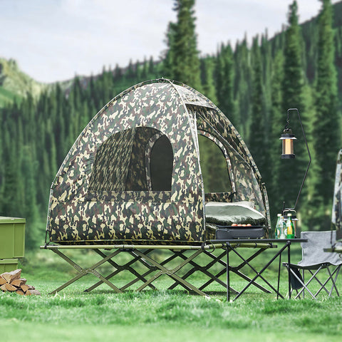 SoBuy OGS32-L-TN | 4-in-1 Tent met opvouwbaar  verhoogd bed, dak, slaapzak, luchtmatras  | Maximale belasting 180 kg | 1 Personen | Camouflage | Camouflage