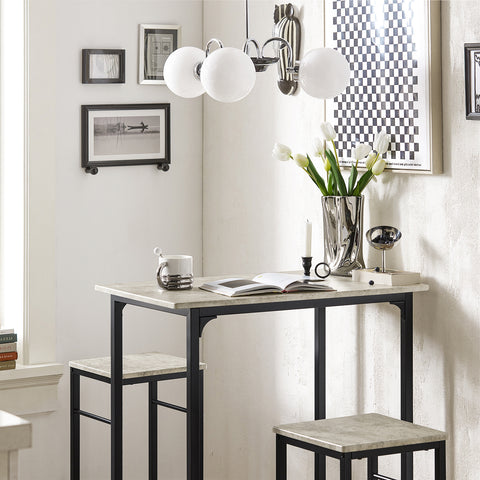SoBuy OGT10-HG Bistrotafel 3-delige Tafel met 2 stoelen Bartafelset Eettafel Grijze Zitgroep