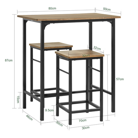 SoBuy OGT10-PF Bistrotafel 3-delige Tafel met 2 stoelen Bartafelset Eettafel