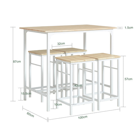 SoBuy OGT11-WN Bartafel Tafel met 4 krukken，Tuinset bartafelset 5-delige eettafel bistrotafel met 4 stoelen