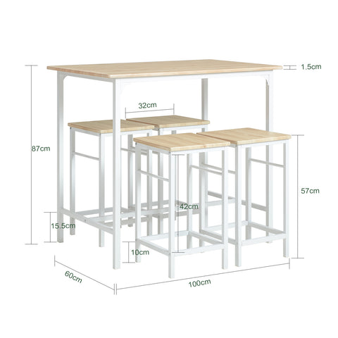 SoBuy OGT11-WN Bartafel Tafel met 4 krukken – Tuinset bartafelset 5-delige eettafel bistrotafel met 4 stoelen