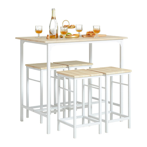 SoBuy OGT11-WN Bartafel Tafel met 4 krukken，Tuinset bartafelset 5-delige eettafel bistrotafel met 4 stoelen