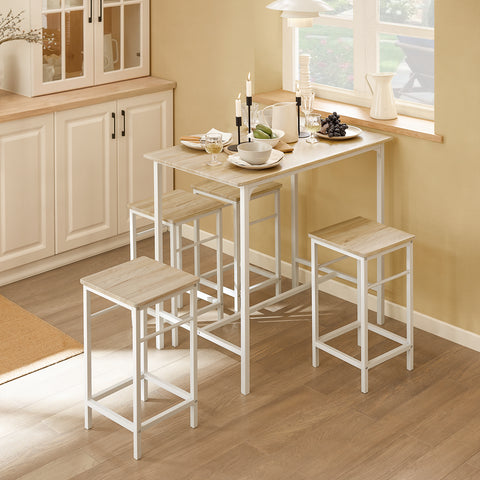SoBuy OGT11-WN Bartafel Tafel met 4 krukken，Tuinset bartafelset 5-delige eettafel bistrotafel met 4 stoelen