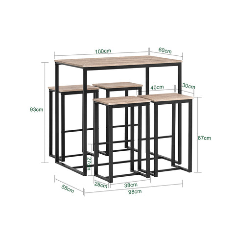 SoBuy OGT15-N 5-delig bartafel met stoelen eettafel statafel bistrotafel met 4 barkrukken