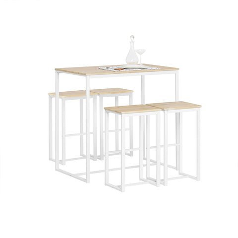 SoBuy OGT15-WN Set van 1 tafel + 4 krukken in industriële stijl Bistro bartafelset + 4 barkrukken met voetsteun Hoge hoge keuken in de keuken