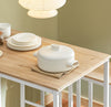 SoBuy OGT15-WN Set van 1 tafel + 4 krukken in industriële stijl Bistro bartafelset + 4 barkrukken met voetsteun Hoge hoge keuken in de keuken