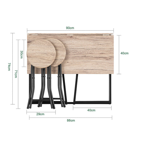 SoBuy OGT18-N Eettafel Set 3-delige Klaptafel met 2 Krukken Eetstoel Tuinzitgroep Keukentafel