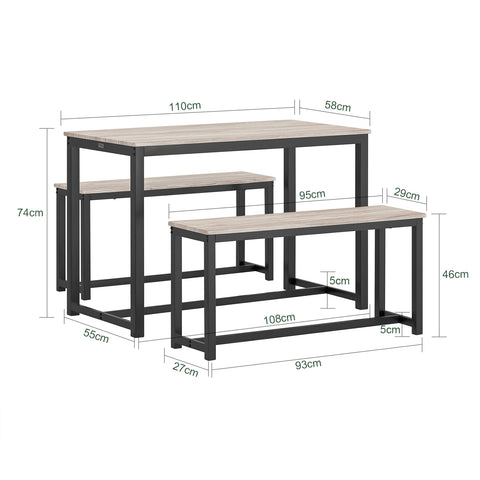 SoBuy OGT25-HN 3-delige eetgroep, eettafel met bank, zitgroep, keuken, eetkamer, houten tafel, balkontafel, eetkamertafel, natuur