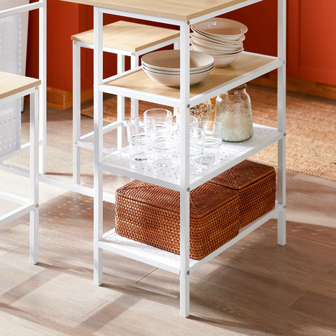 SoBuy OGT51-WN Tafelset en 2 krukken, keukentafel met 3 zijplanken, hoge statafel voor keuken, eetkamer, woonkamer, bistro en balkon