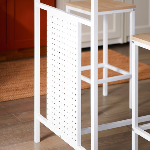 SoBuy OGT51-WN Tafelset en 2 krukken, keukentafel met 3 zijplanken, hoge statafel voor keuken, eetkamer, woonkamer, bistro en balkon