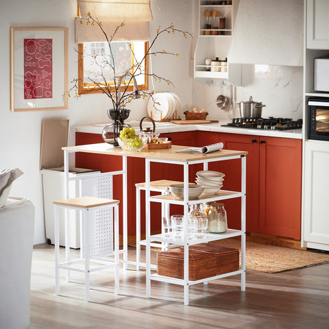 SoBuy OGT51-WN Tafelset en 2 krukken, keukentafel met 3 zijplanken, hoge statafel voor keuken, eetkamer, woonkamer, bistro en balkon