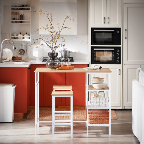 SoBuy OGT51-WN Tafelset en 2 krukken, keukentafel met 3 zijplanken, hoge statafel voor keuken, eetkamer, woonkamer, bistro en balkon