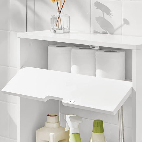 SoBuy BZR48-W toiletrolhouder, badkamer toiletkast, badkamermeubels, houten vloer staande badkamerkast