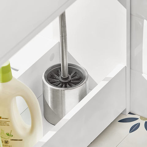 SoBuy BZR48-W toiletrolhouder, badkamer toiletkast, badkamermeubels, houten vloer staande badkamerkast