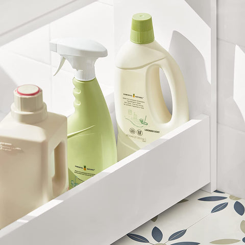 SoBuy BZR48-W toiletrolhouder, badkamer toiletkast, badkamermeubels, houten vloer staande badkamerkast