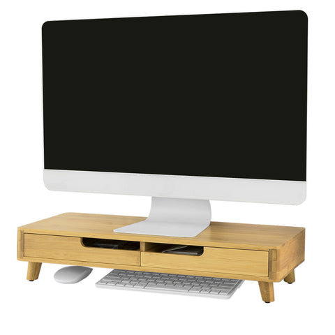SoBuy BBF06-N Design Monitorverhoger Monitorstandaard Computerstandaard Bureau-organizer met 2 Laden - Bamboe