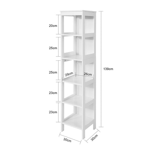 SoBuy BZR14-W Badkamerplank Badkamermeubel met 5 Planken Badkamer Hoog Kast Stelling