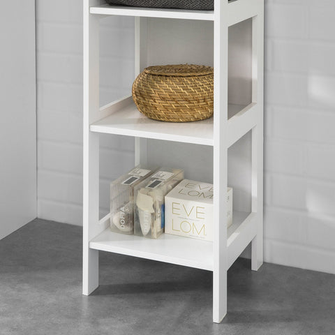 SoBuy BZR14-W Badkamerplank Badkamermeubel met 5 Planken Badkamer Hoog Kast Stelling