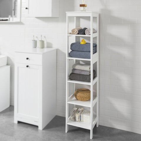 SoBuy BZR14-W Badkamerplank Badkamermeubel met 5 Planken Badkamer Hoog Kast Stelling
