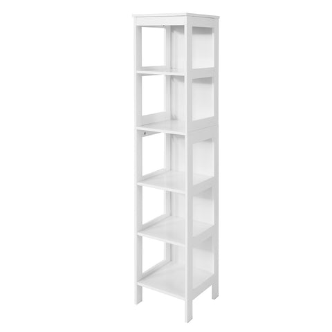 SoBuy BZR14-W Badkamerplank Badkamermeubel met 5 Planken Badkamer Hoog Kast Stelling