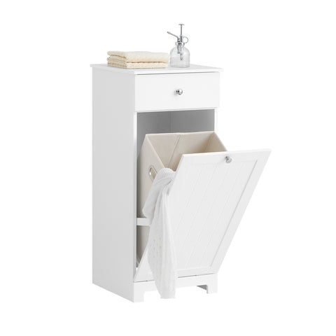 SoBuy BZR21-W Badkamerkast Opbergkist met Wasmand Laundry Hamper - Wit