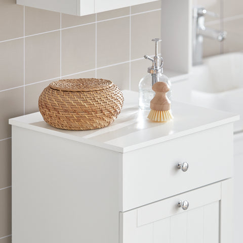 SoBuy BZR21-W Badkamerkast Opbergkist met Wasmand Laundry Hamper - Wit