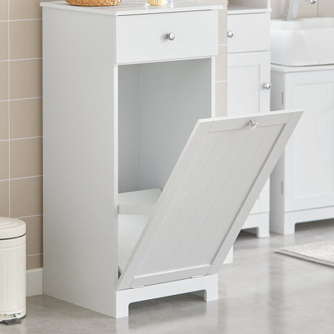 SoBuy BZR21-W Badkamerkast Opbergkist met Wasmand Laundry Hamper - Wit
