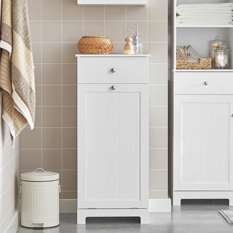SoBuy BZR21-W Badkamerkast Opbergkist met Wasmand Laundry Hamper - Wit