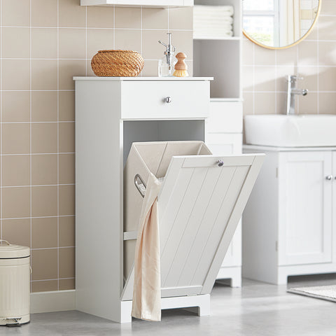 SoBuy BZR21-W Badkamerkast Opbergkist met Wasmand Laundry Hamper - Wit