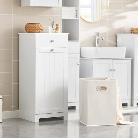 SoBuy BZR21-W Badkamerkast Opbergkist met Wasmand Laundry Hamper - Wit