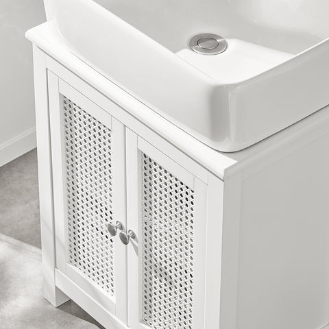 SoBuy BZR35-W Wastafelonderkast met roosterlook deuren badkamerkast wastafel onderkast badmeubel