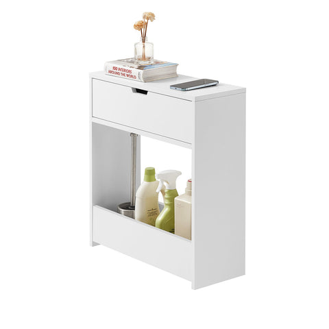 SoBuy BZR48-W toiletrolhouder, badkamer toiletkast, badkamermeubels, houten vloer staande badkamerkast
