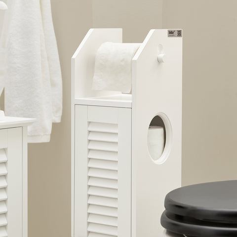 SoBuy BZR49-W Papiersteun - Toiletkast - Toiletrolhouder - Toiletborstelhouder - Toiletpapierhouder Staand - Vrijstaande Badkamerkast - Badkamermeubel
