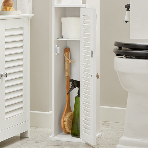 SoBuy BZR49-W Papiersteun - Toiletkast - Toiletrolhouder - Toiletborstelhouder - Vrijstaande Badkamerkast - Badkamermeubel