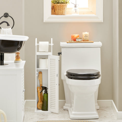 SoBuy BZR49-W Papiersteun - Toiletkast - Toiletrolhouder - Toiletborstelhouder - Vrijstaande Badkamerkast - Badkamermeubel