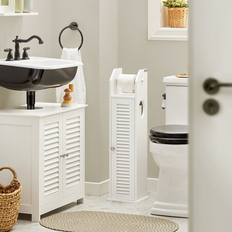 SoBuy BZR49-W Papiersteun - Toiletkast - Toiletrolhouder - Toiletborstelhouder - Vrijstaande Badkamerkast - Badkamermeubel