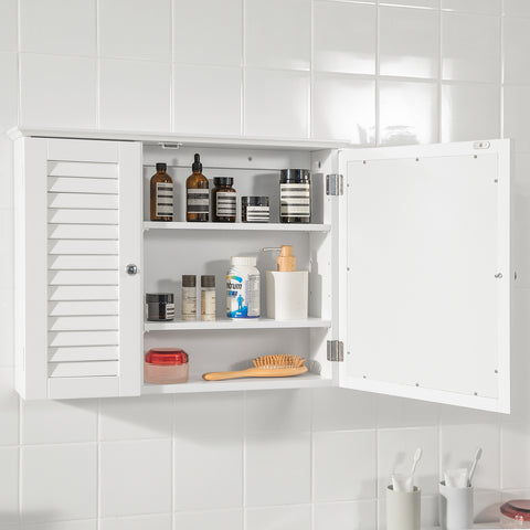 SoBuy BZR55-W Spiegelkast Hoge badkamerkast Hangkast met spiegeldeur Ladekast Opbergkast