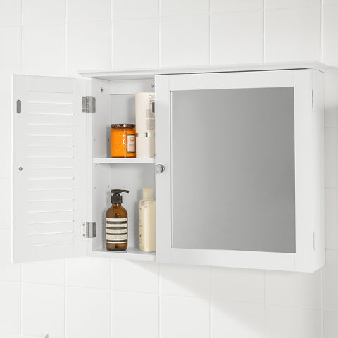 SoBuy BZR55-W Spiegelkast Hoge badkamerkast Hangkast met spiegeldeur Ladekast Opbergkast