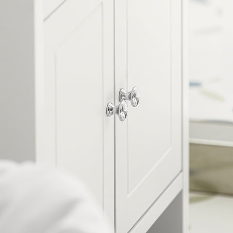 SoBuy BZR56-W Badkamerkast - Halfhoge Opbergkast - Badkamer Kast - Smal Badkamerkastje met 3 Planken en 2 Deuren