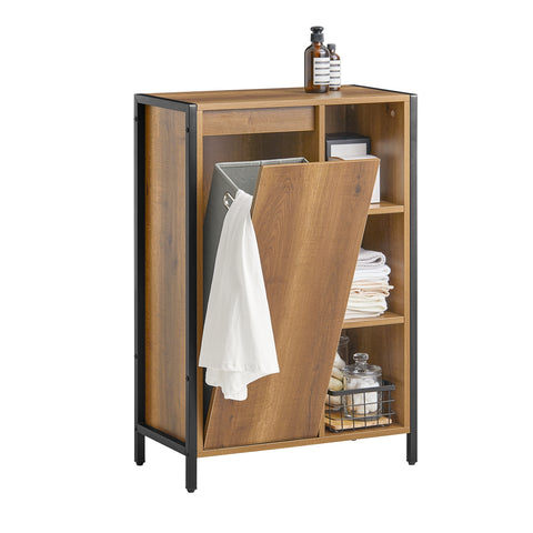 SoBuy BZR65-PF Badkamerkast met Kantelbare Wasmand, Badkamermeubel met Waskast, Lage Kast, Staande kast met 3 Compartiment en 1 Wasmand