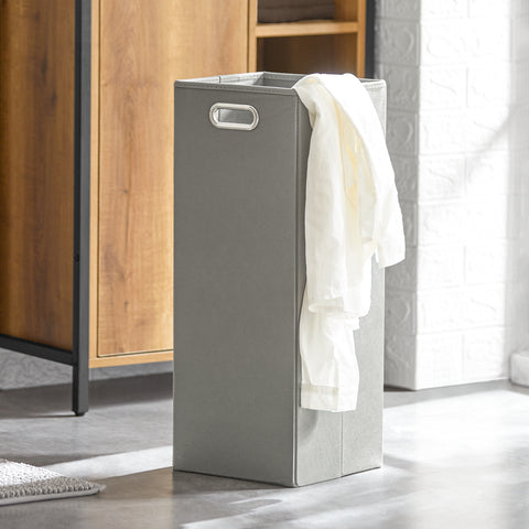 SoBuy BZR65-PF Badkamerkast met Kantelbare Wasmand, Badkamermeubel met Waskast, Lage Kast, Staande kast met 3 Compartiment en 1 Wasmand