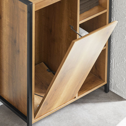 SoBuy BZR65-PF Badkamerkast met Kantelbare Wasmand, Badkamermeubel met Waskast, Lage Kast, Staande kast met 3 Compartiment en 1 Wasmand
