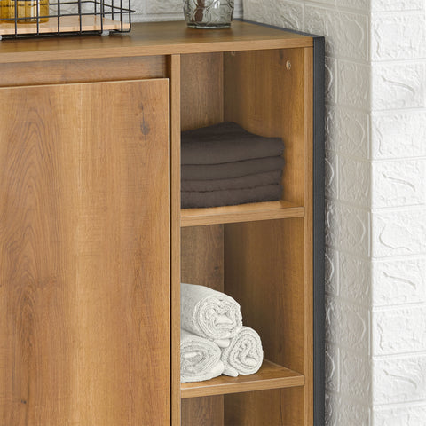 SoBuy BZR65-PF Badkamerkast met Kantelbare Wasmand, Badkamermeubel met Waskast, Lage Kast, Staande kast met 3 Compartiment en 1 Wasmand