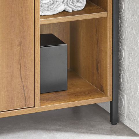 SoBuy BZR65-PF Badkamerkast met Kantelbare Wasmand, Badkamermeubel met Waskast, Lage Kast, Staande kast met 3 Compartiment en 1 Wasmand
